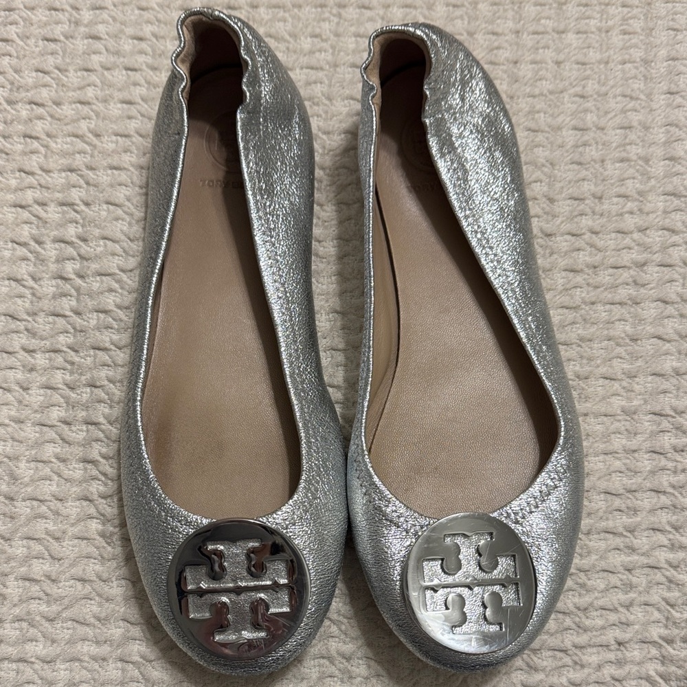 Tory Burch Metallic Silver Flats